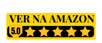 retângulo amarelo com a frase Ver na Amazon em cima e cinco estrelas em baixo
